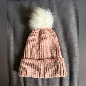 Steve Madden Blush Knit Hat with Cream Pom Pom